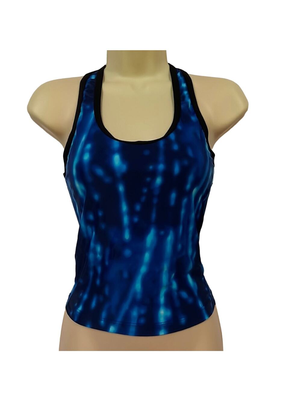Motionwear Size Petite Adult (XS) Blue & Black Tie Dye Dance Top NWT Yoga Sport